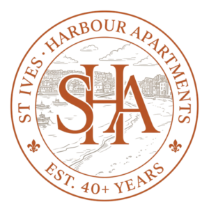 St Ives Harbour Apartments monogram logo with harbour illustration